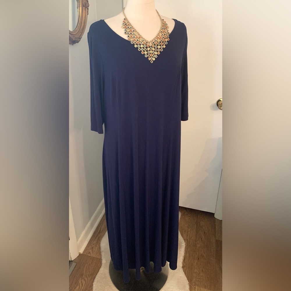 Catherine’s Navy Blue Maxie Dress 1X petite Casual Party long V Neck Lagenlook - Picture 8 of 10